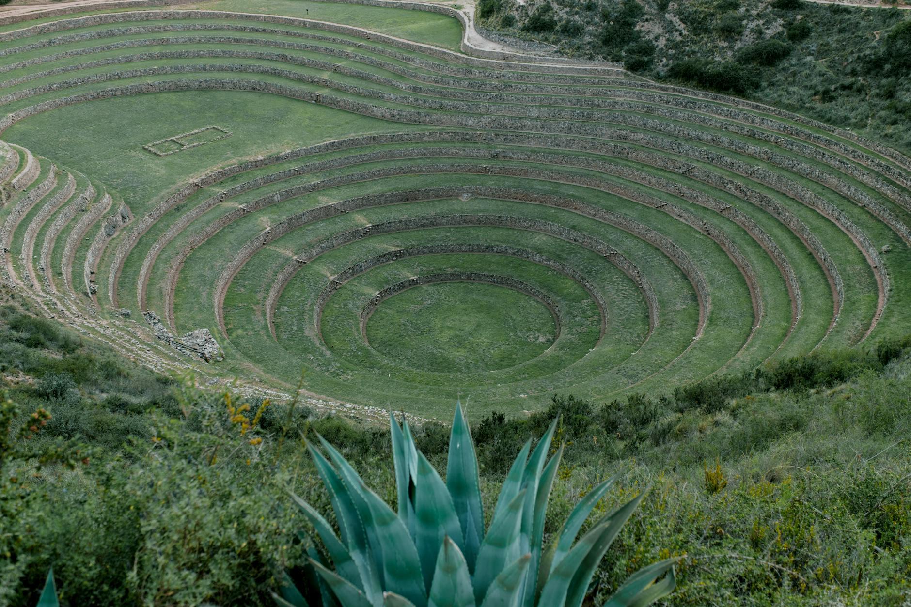 Aerial view of ancient Incan agricultural terraces in Moray, Peru. - Peru holidays by Travelisto.com